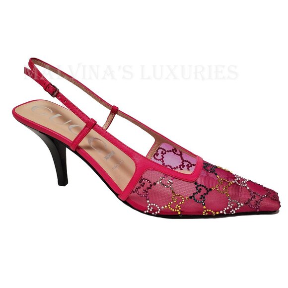 GUCCI SHOES FUCHSIA MESH w GG CRYSTALS SLINGBACK SANDALS sz 40 10 US - Picture 7 of 15